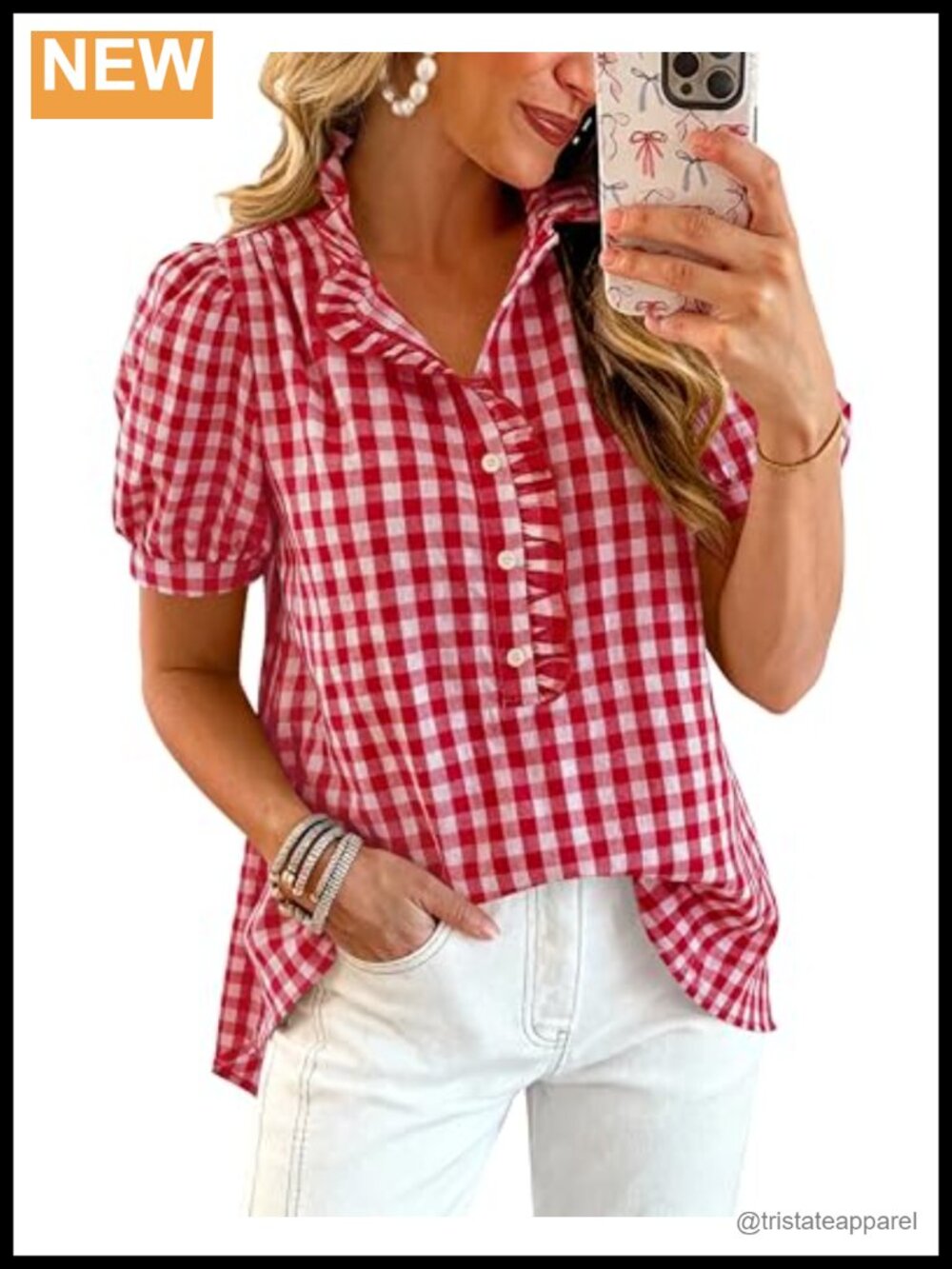 Cotton Short Sleeve Puff Sleeve Ruffle Collar Blouse Button Down Boho Top